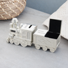 Personalised Silver Plated Train Money Box with First Tooth and Curl Carriage