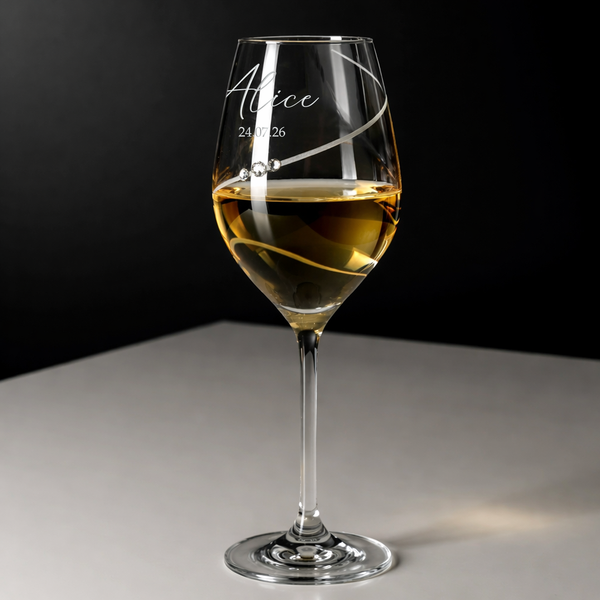 Personalised Graceful Arc White Wine Glass with Swarovski Crystals