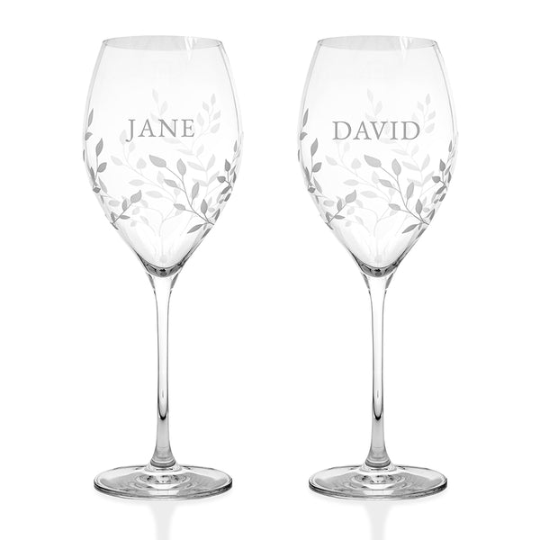 Personalised Botanical Crystal Wine Glasses - Set of Two