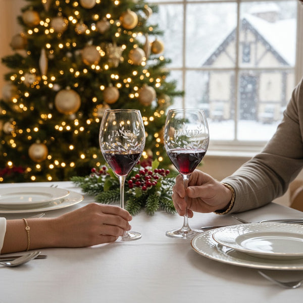 Personalised Botanical Crystal Wine Glasses - Set of Two