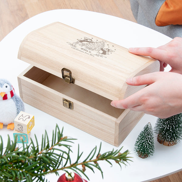 Personalised Festive Penguins Christmas Keepsake Chest