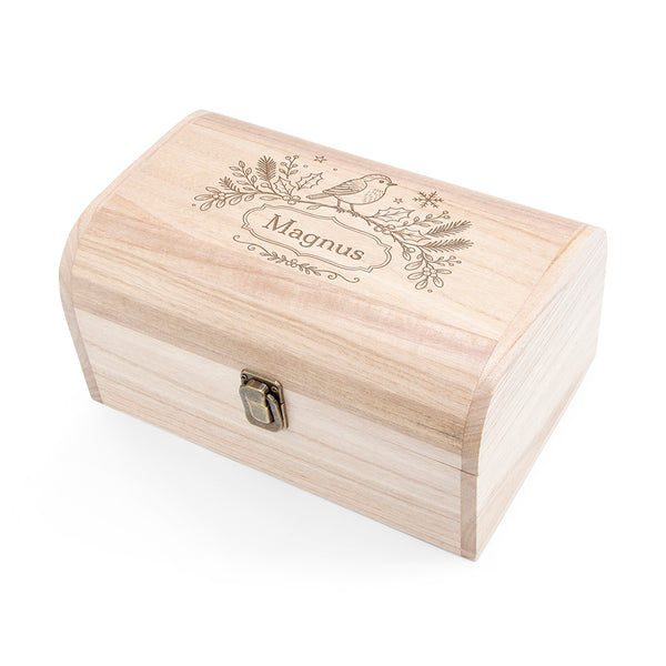 Personalised Robin Botanical Christmas Keepsake Chest