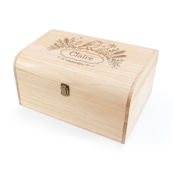 Personalised Robin Botanical Christmas Keepsake Chest