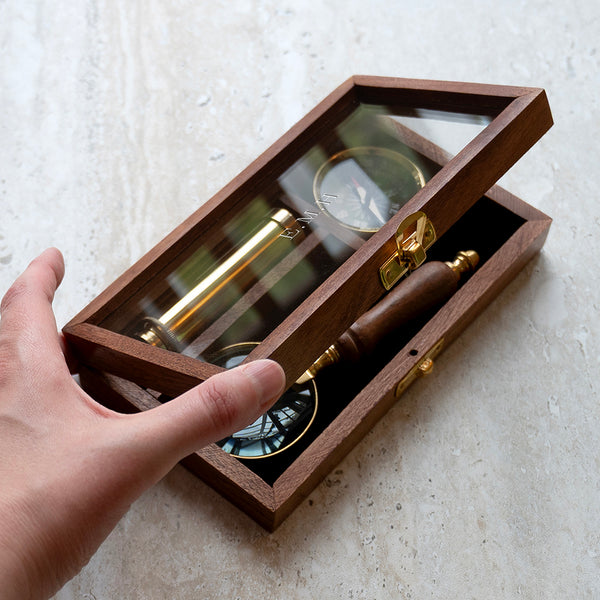 Personalised Brass Compass, Telescope and Magnifying Glass Gift Set