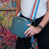 Personalised Elie Beaumont Cross Body Light Blue Leather Bag with Choice of Strap