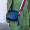 Personalised Elie Beaumont Cross Body Navy Leather Bag with Choice of Strap