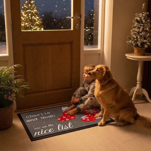 Personalised Festive Stockings Christmas Indoor Doormat