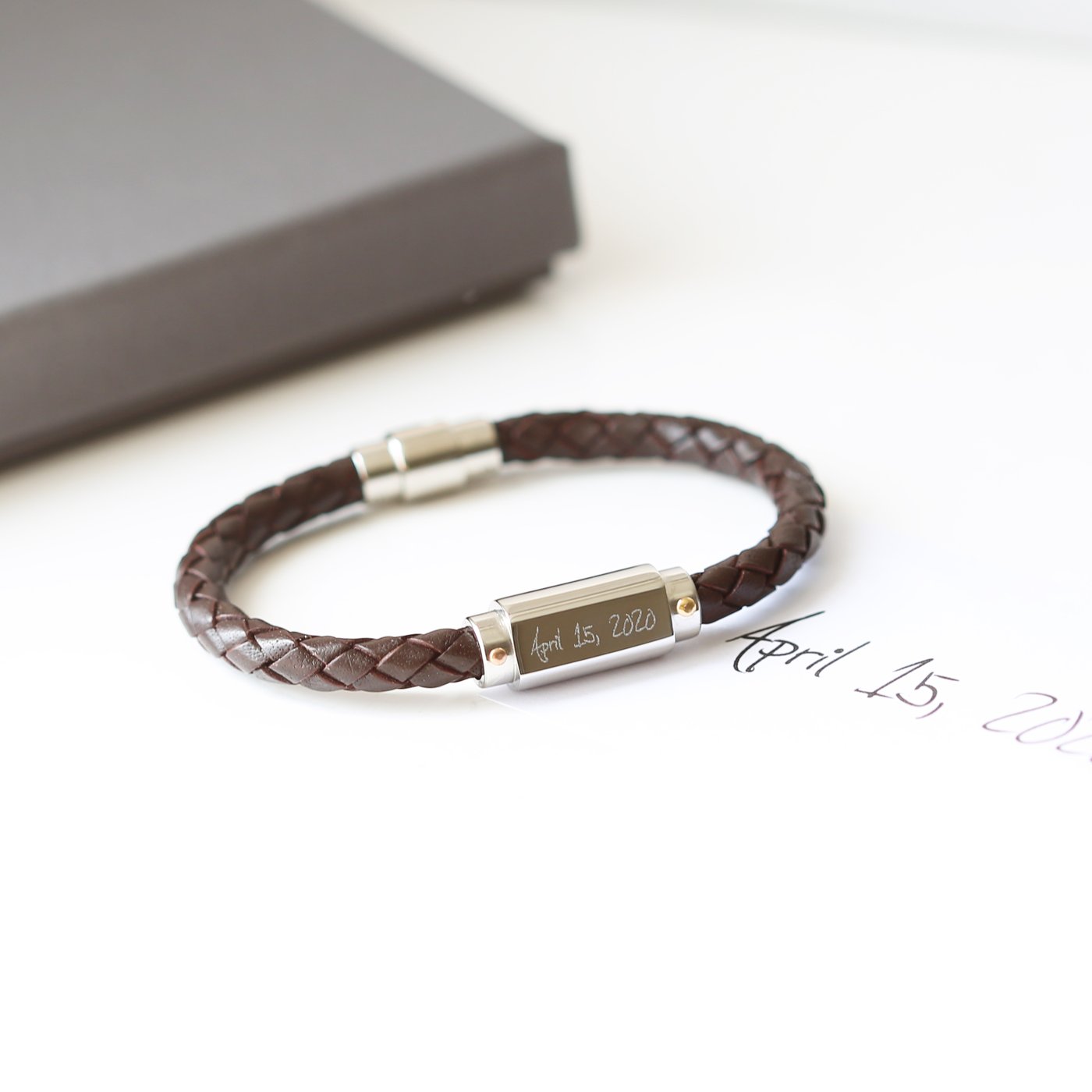 Own Handwriting Engraved Twisted Leather Mens Bracelet - Shop Personalised Gifts