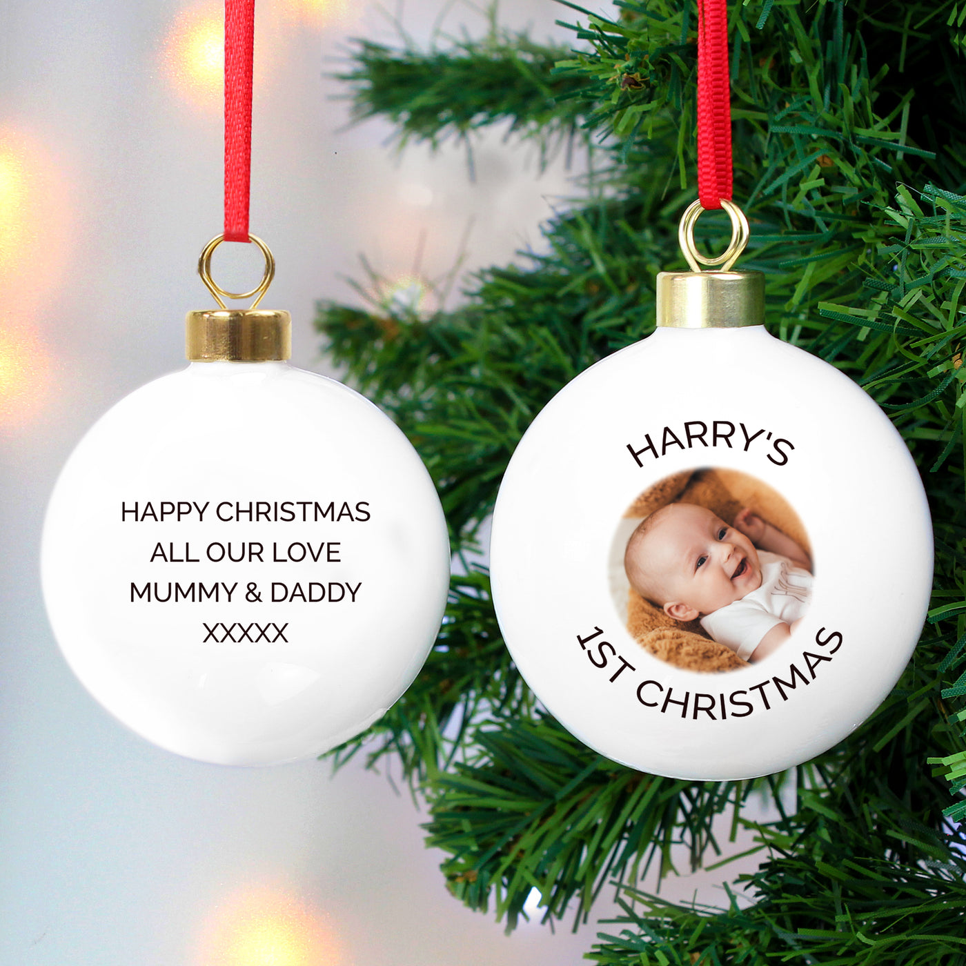 Personalised Free Text Photo Upload Bauble