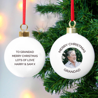 Personalised Free Text Photo Upload Bauble