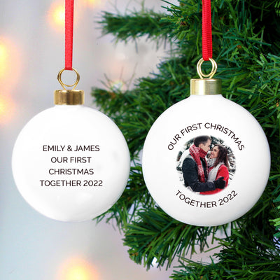 Personalised Free Text Photo Upload Bauble