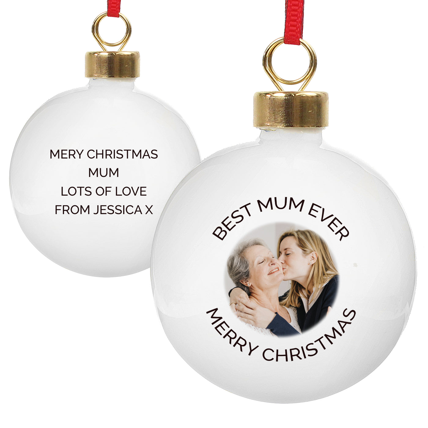 Personalised Free Text Photo Upload Bauble