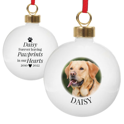 Personalised Paw Print Memorial Photo Upload Bauble