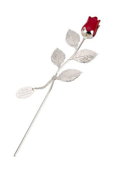 Personalised Silver Plated Rose With Red Bud - Shop Personalised Gifts