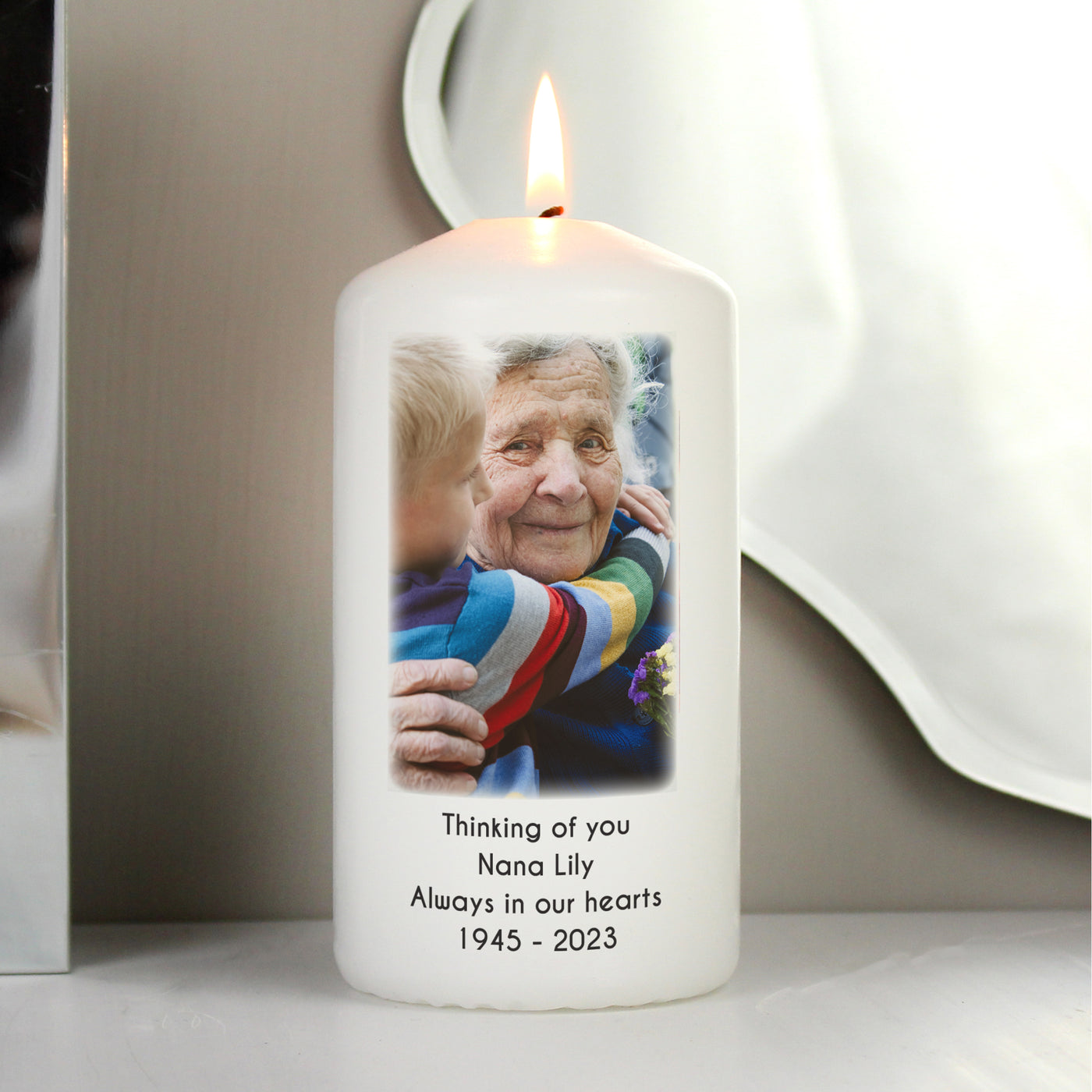 Personalised Photo Upload Pillar Candle - Keepsake Wax Candle