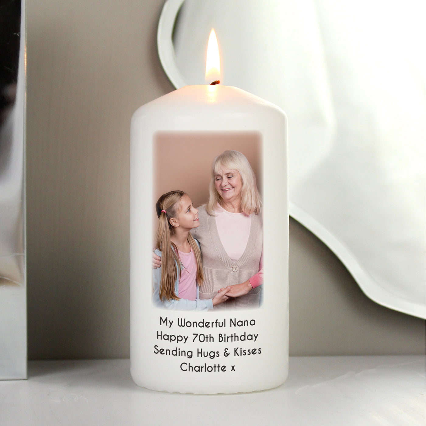 Personalised Photo Upload Pillar Candle - Keepsake Wax Candle