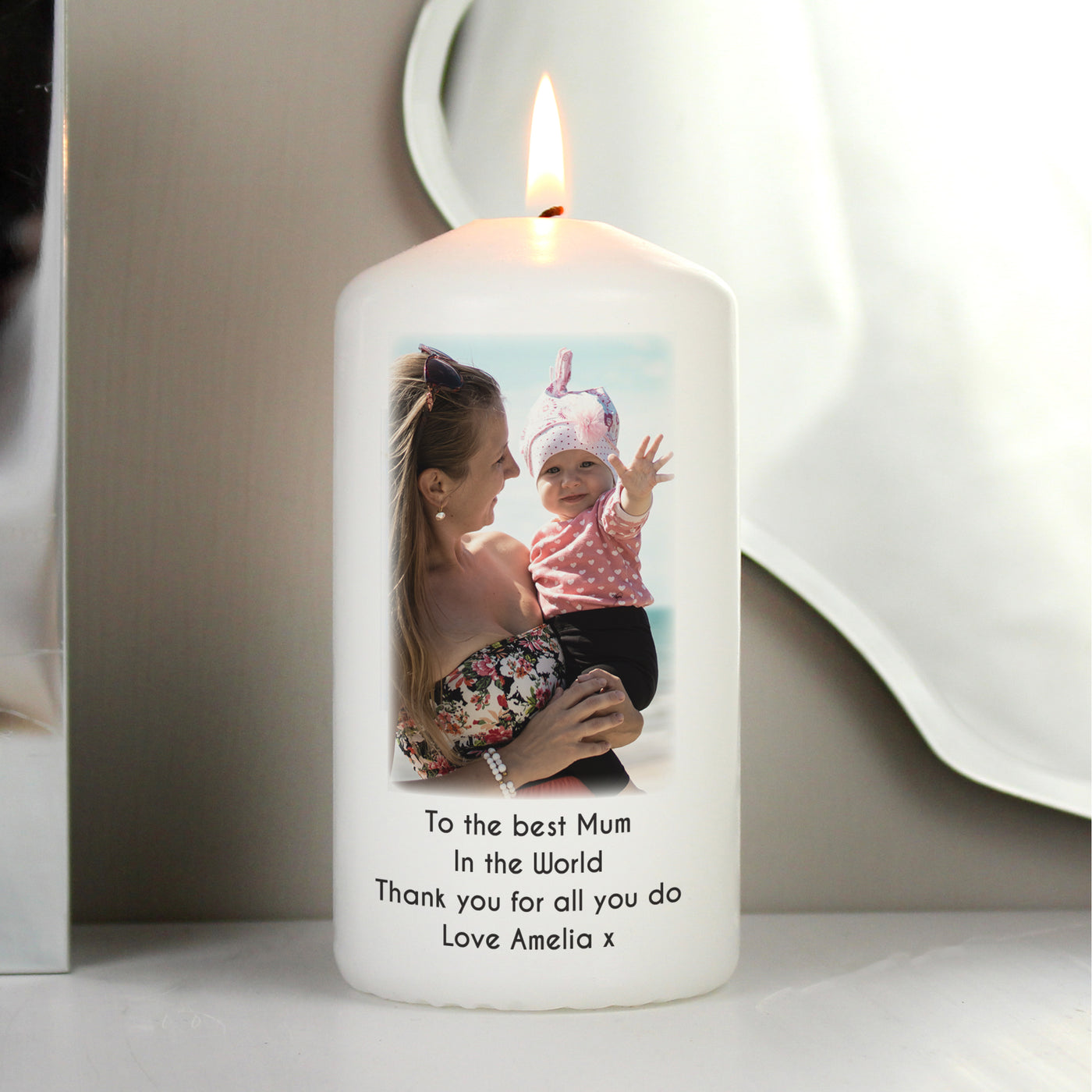 Personalised Photo Upload Pillar Candle - Keepsake Wax Candle