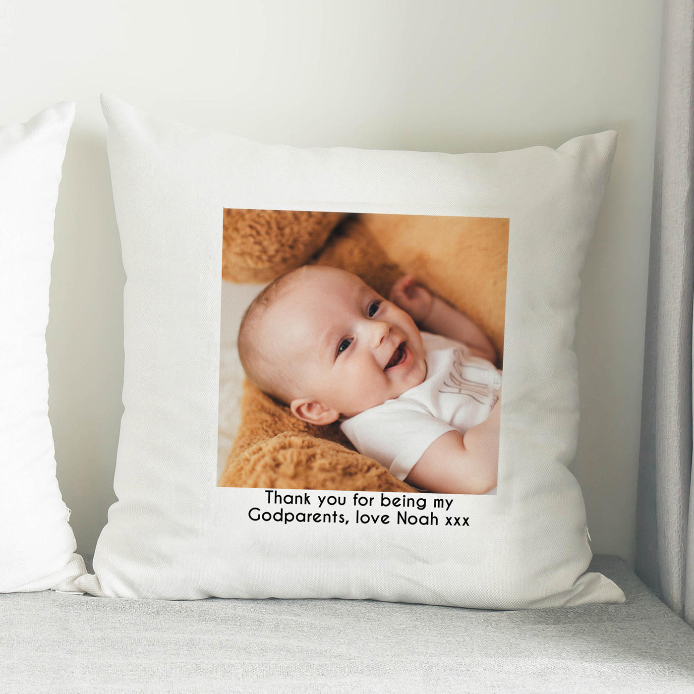 Personalised Photo Upload Cushion With Text