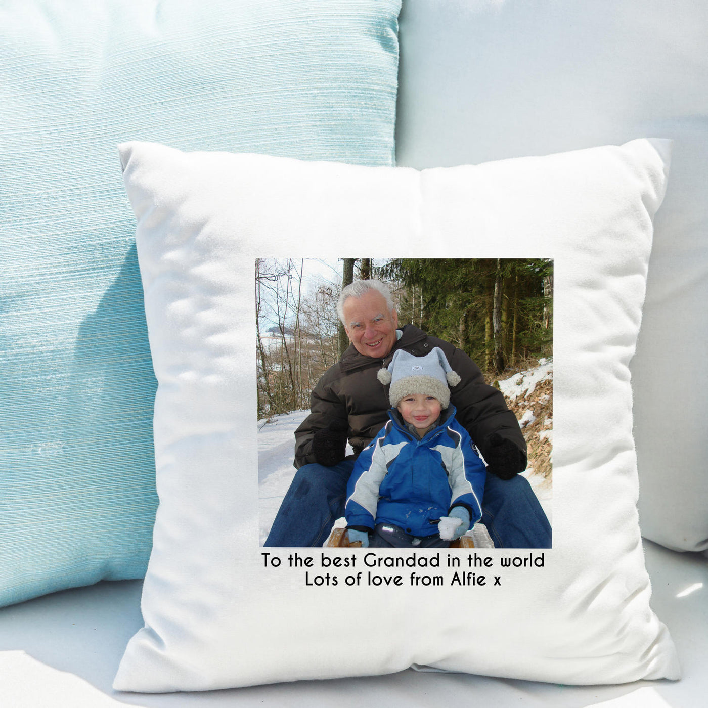 Personalised Photo Upload Cushion With Text