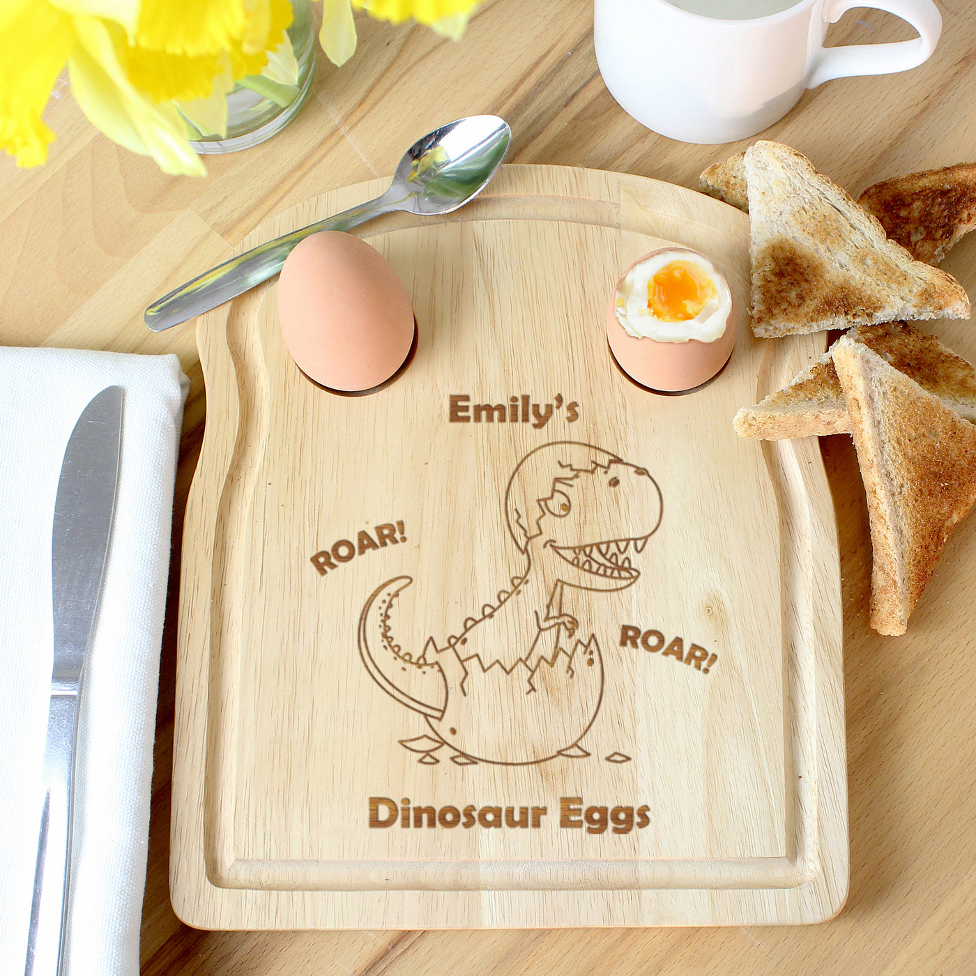 Personalised Dinosaur Roar Egg & Toast Board