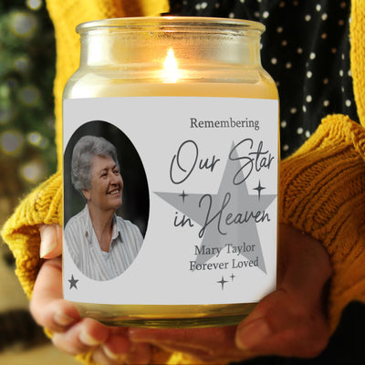 Personalised Star In Heaven Photo Upload Large Scented Jar Wax Candle