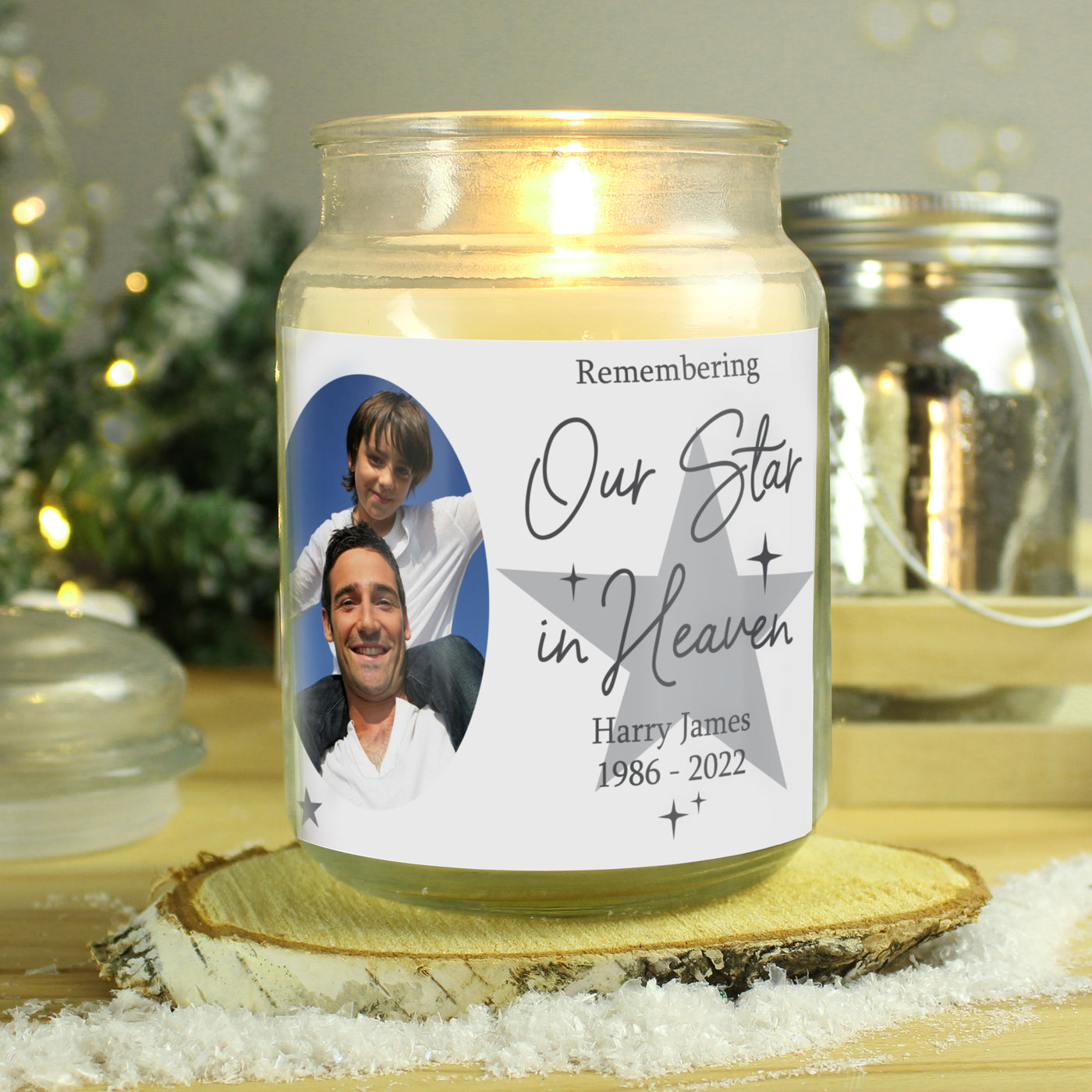 Personalised Star In Heaven Photo Upload Large Scented Jar Wax Candle