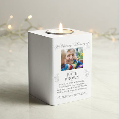 Photo Upload Memorial Wooden Tea Light Candle Holder