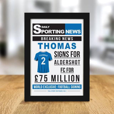 Football Signing Newspaper A4 Framed Print - Shop Personalised Gifts