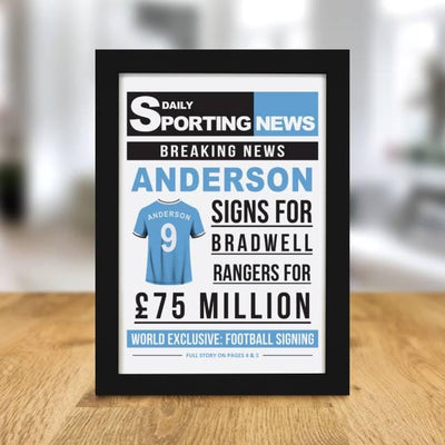 Football Signing Newspaper A4 Framed Print - Shop Personalised Gifts