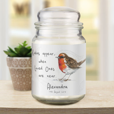 Personalised Robins Appear Large Scented Jar Wax Candle