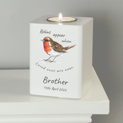 Personalised Robins Appear White Wooden Tea light Candle Holder - Shop Personalised Gifts