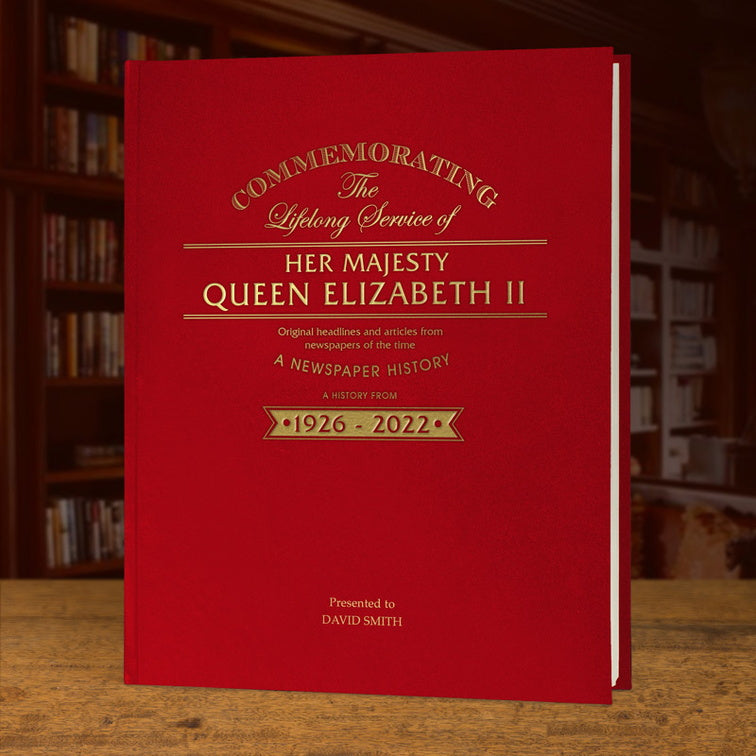 Queen Elizabeth Memorial Newspaper Book – Red Cloth