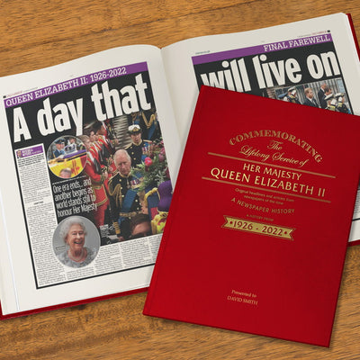 Queen Elizabeth Memorial Newspaper Book – Red Cloth