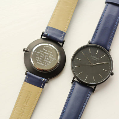 Personalised Architect Mens Minimalist Watch With Admiral Blue Strap & Modern Font - Shop Personalised Gifts