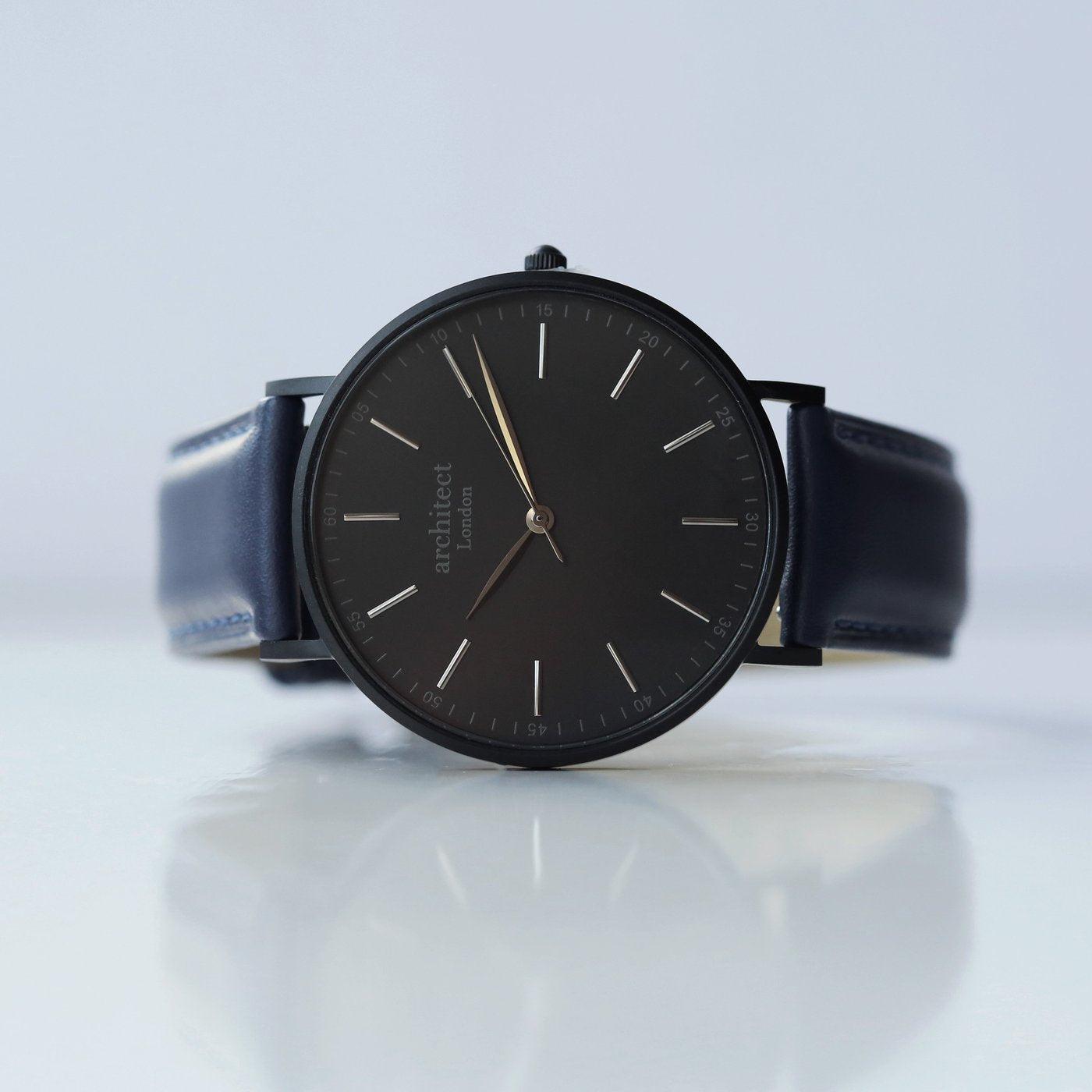 Personalised Architect Mens Minimalist Watch With Admiral Blue Strap & Modern Font - Shop Personalised Gifts