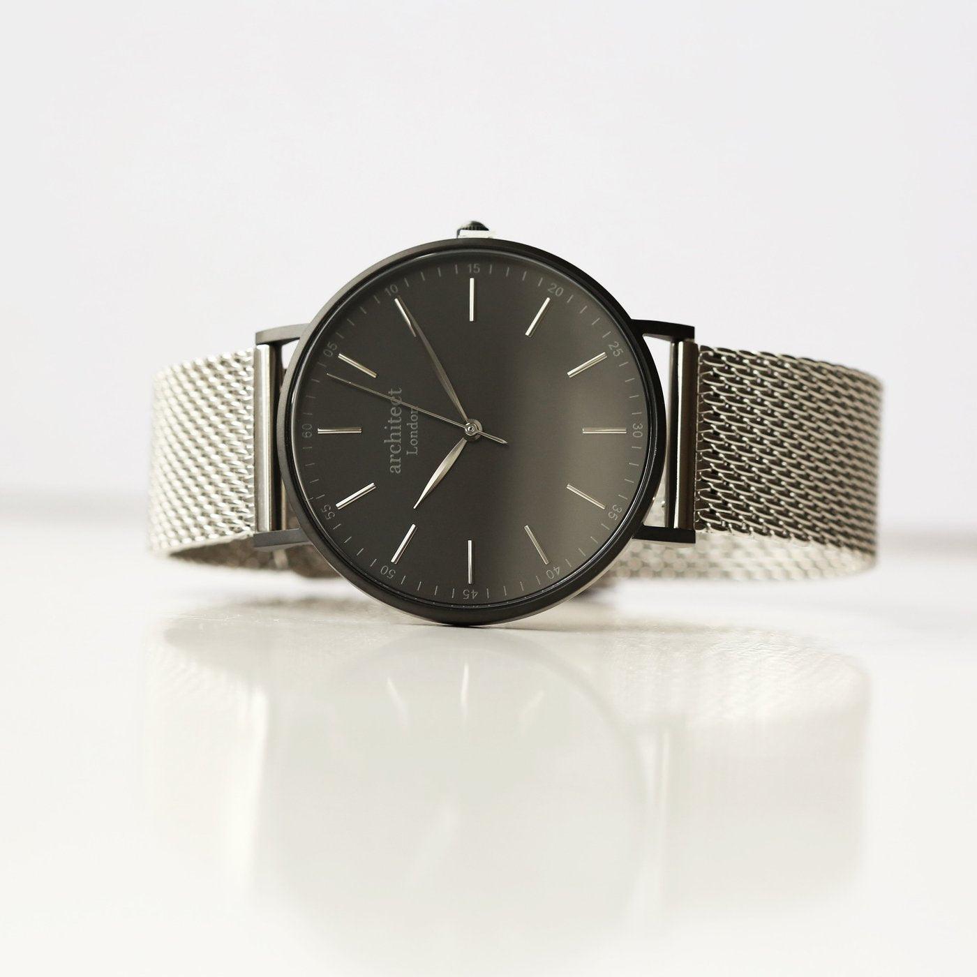 Personalised Architect Mens Minimalist Watch With Steel Silver Mesh Strap - Shop Personalised Gifts