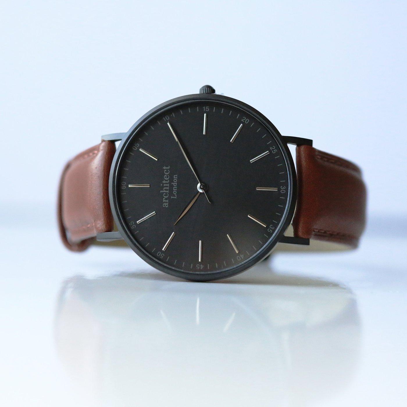 Personalised Architect Mens Minimalist Watch With Walnut Strap - Shop Personalised Gifts