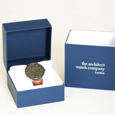 Personalised Architect Mens Minimalist Watch With Walnut Strap - Shop Personalised Gifts