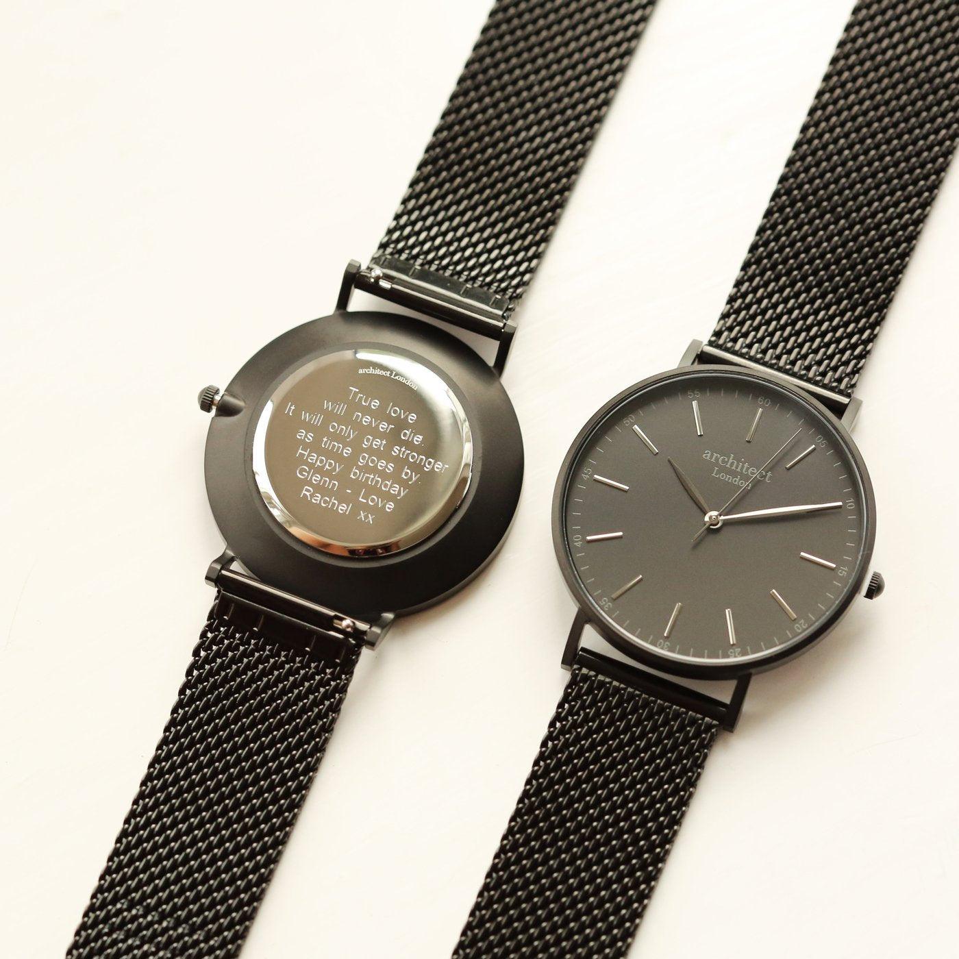 Personalised Men's Architect Minimalist Watch With Pitch Black Mesh Strap - Shop Personalised Gifts