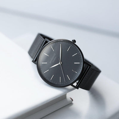 Personalised Men's Architect Minimalist Watch With Pitch Black Mesh Strap - Shop Personalised Gifts