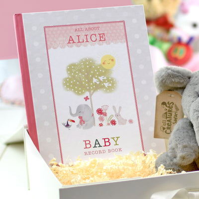 Personalised Baby Record Book & Elephant Cuddly Toy - Shop Personalised Gifts
