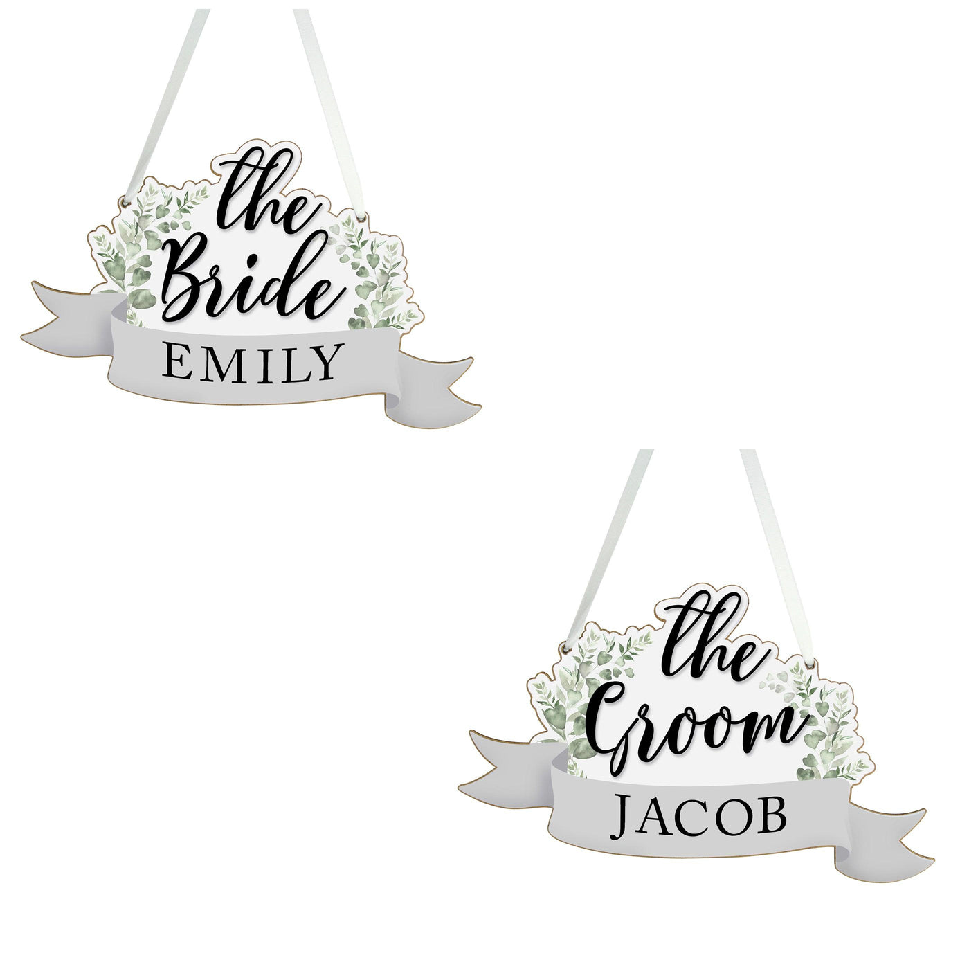 Personalised The Bride & Groom Wooden Hanging Decoration Set - Shop Personalised Gifts