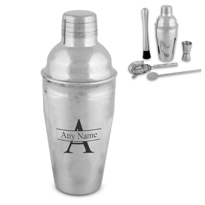 Engraved Cocktail Shaker Set with Initial and Name Design Image 1