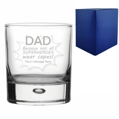 Engraved Bubble Whisky Glass with Superhero Dad design Image 2