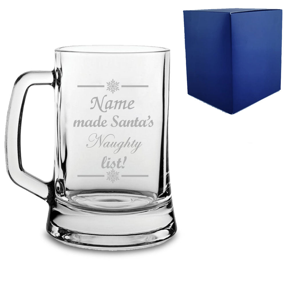 Engraved Novelty Christmas Tankard "Name made Santa's Naughty/Nice list!" With Gift Box Image 1