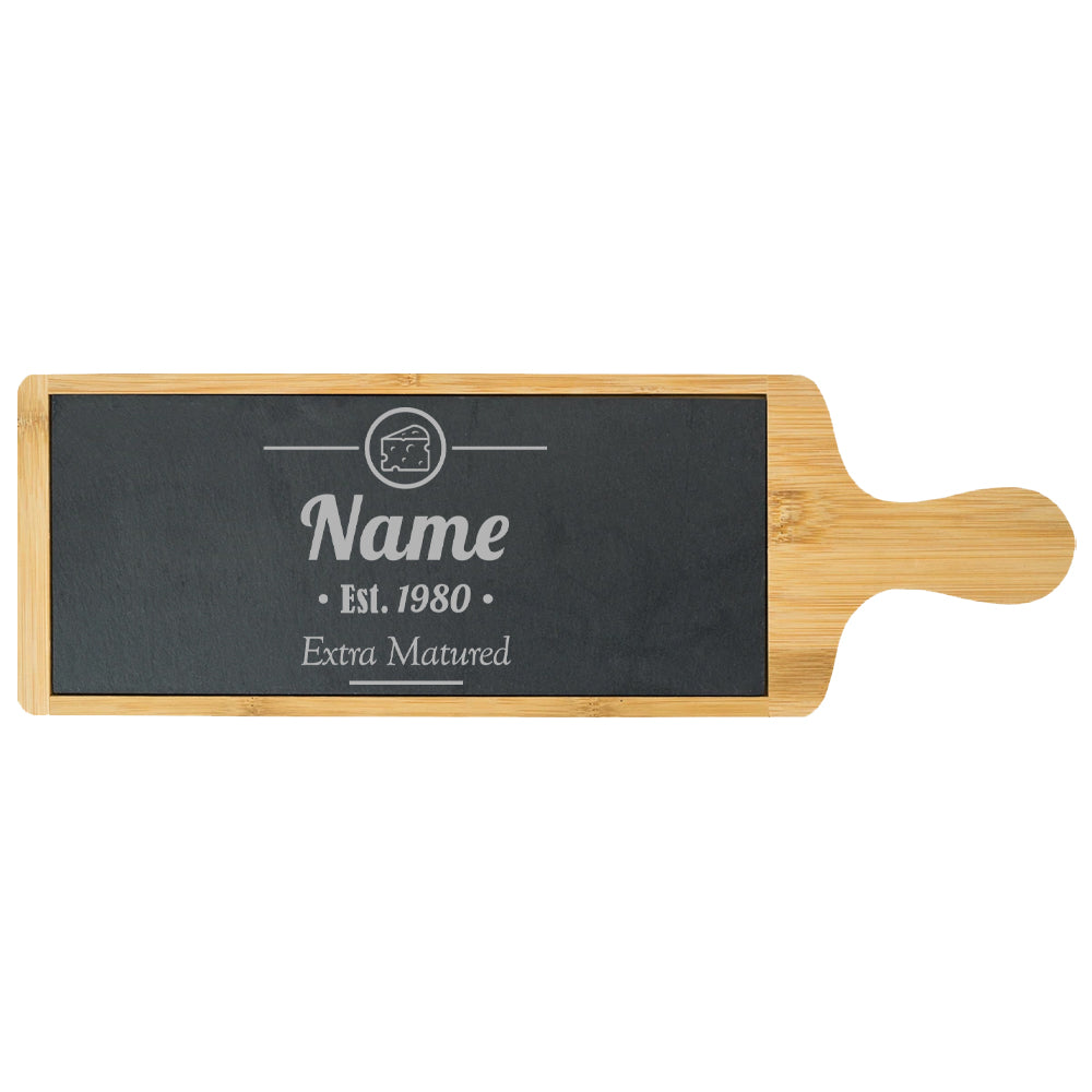 Engraved Bamboo and Slate Cheeseboard with Extra Matured Design Image 2