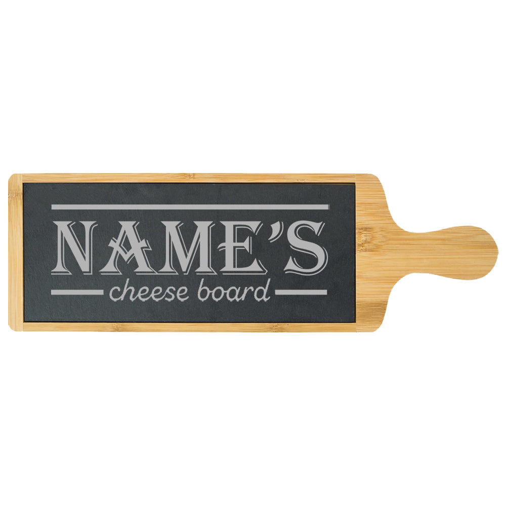 Engraved Bamboo and Slate Cheeseboard with Name's Cheeseboard with Border Design Image 1