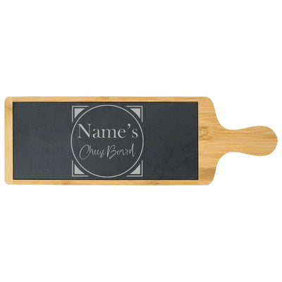 Engraved Bamboo and Slate Cheeseboard with Name's Cheeseboard with Circle Design Image 2