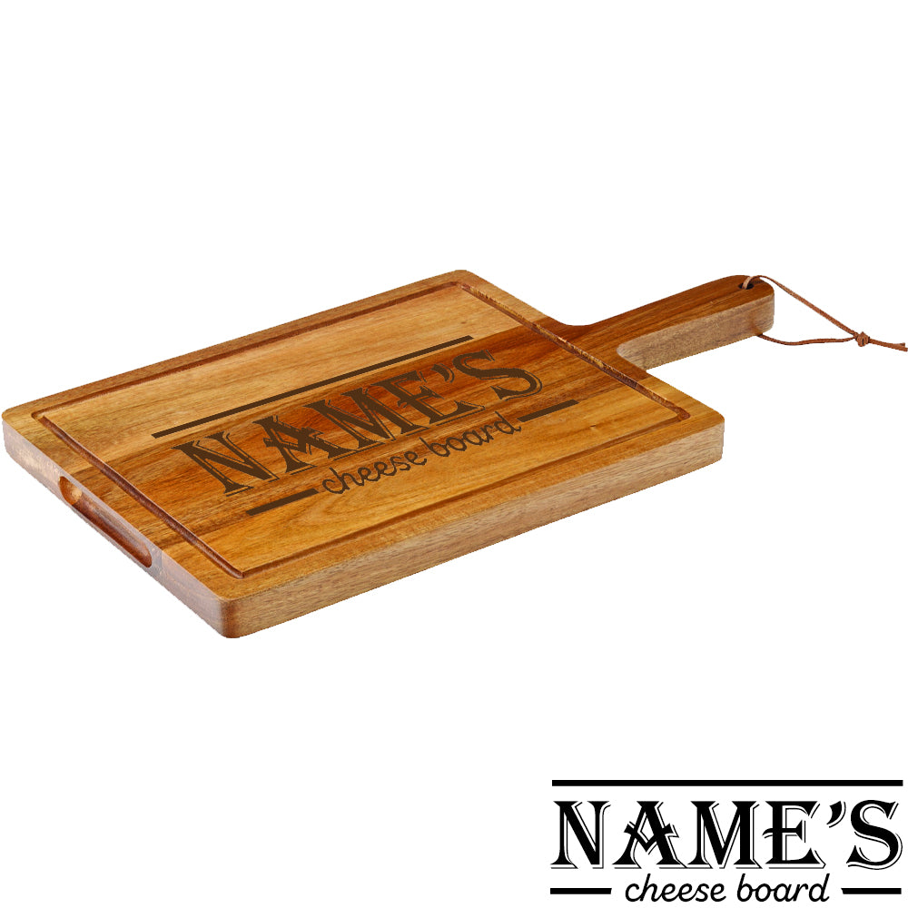 Engraved Acacia Wood Cheeseboard with Name's Cheeseboard with Border Design Image 2