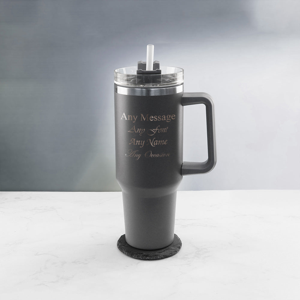 Engraved Extra Large Grey Travel Cup 40oz/1135ml, Any Message Image 3